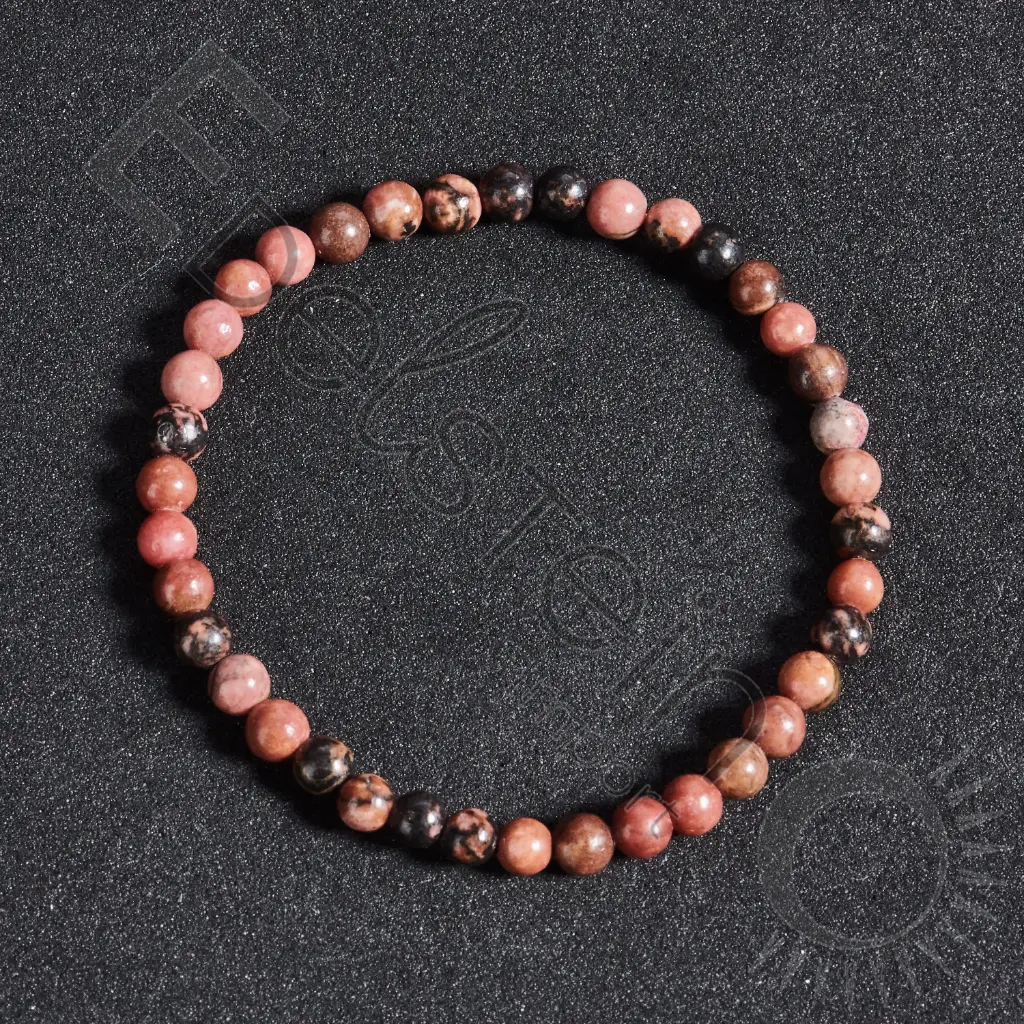Bracelet Rhodonite noire - Perles naturelles 4mm Taille M – Grossiste minéraux