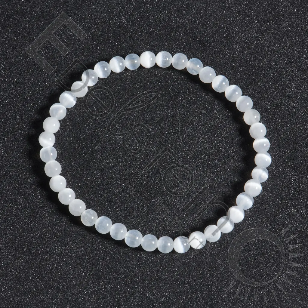 Bracelet Sélénite - Perles naturelles 4mm Taille L – Grossiste minéraux