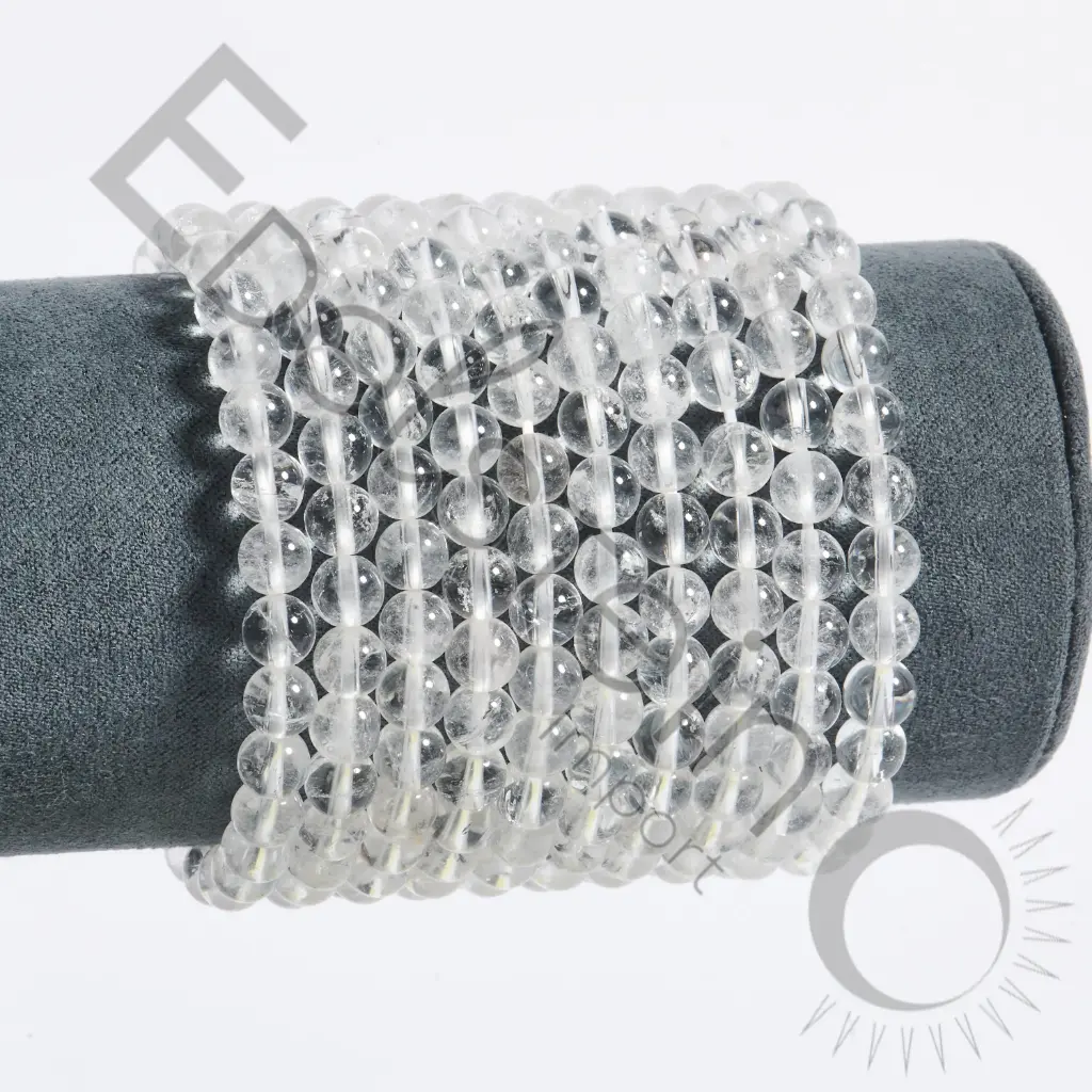 [BRC-CDR06-TS] Bracelet Cristal de Roche – Perles naturelles 6mm Taille S – Grossiste minéraux