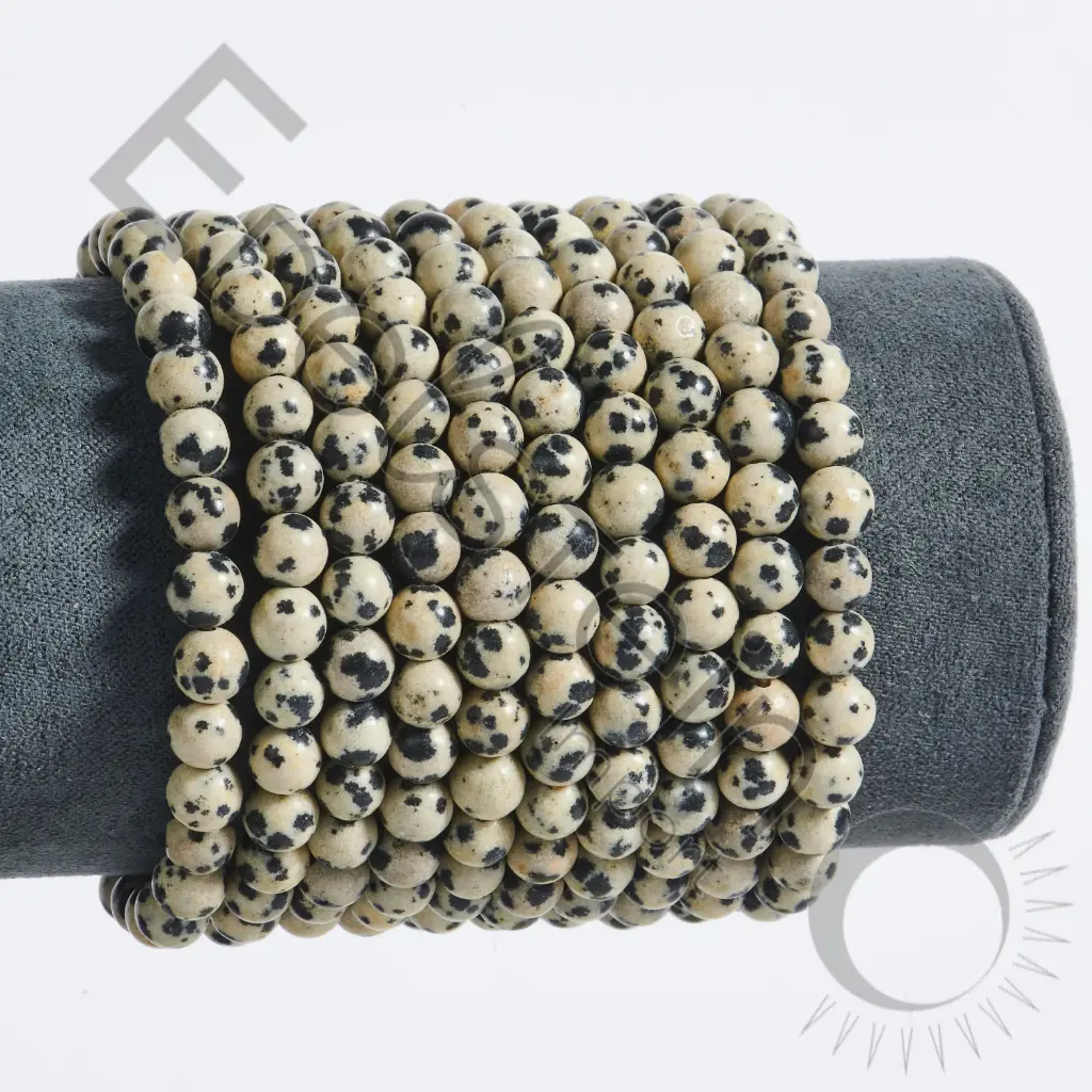 Bracelet Jaspe Dalmatien - Perles naturelles 6mm Taille M - Grossiste minéraux
