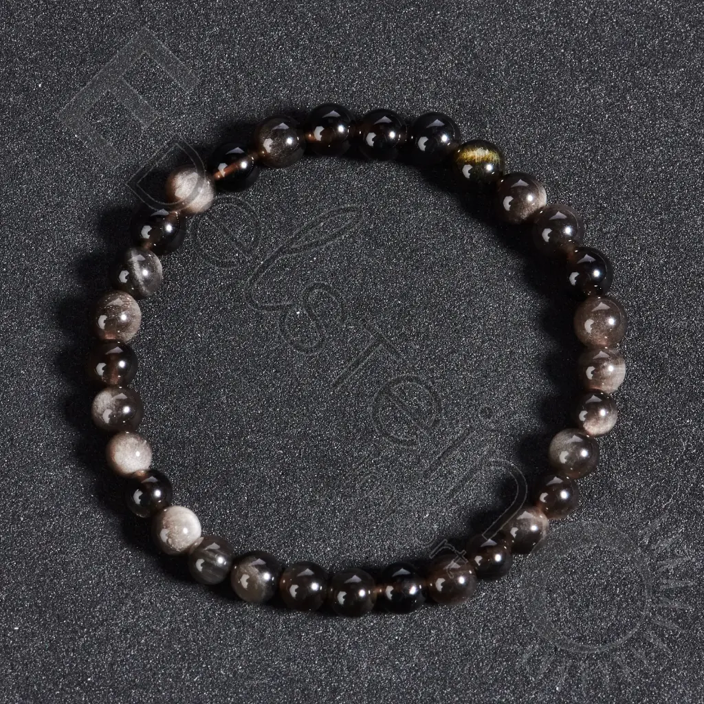 [BRC-OBSA06-TL] Bracelet Obsidienne argenté - Perles naturelles 6mm Taille L – Grossiste minéraux