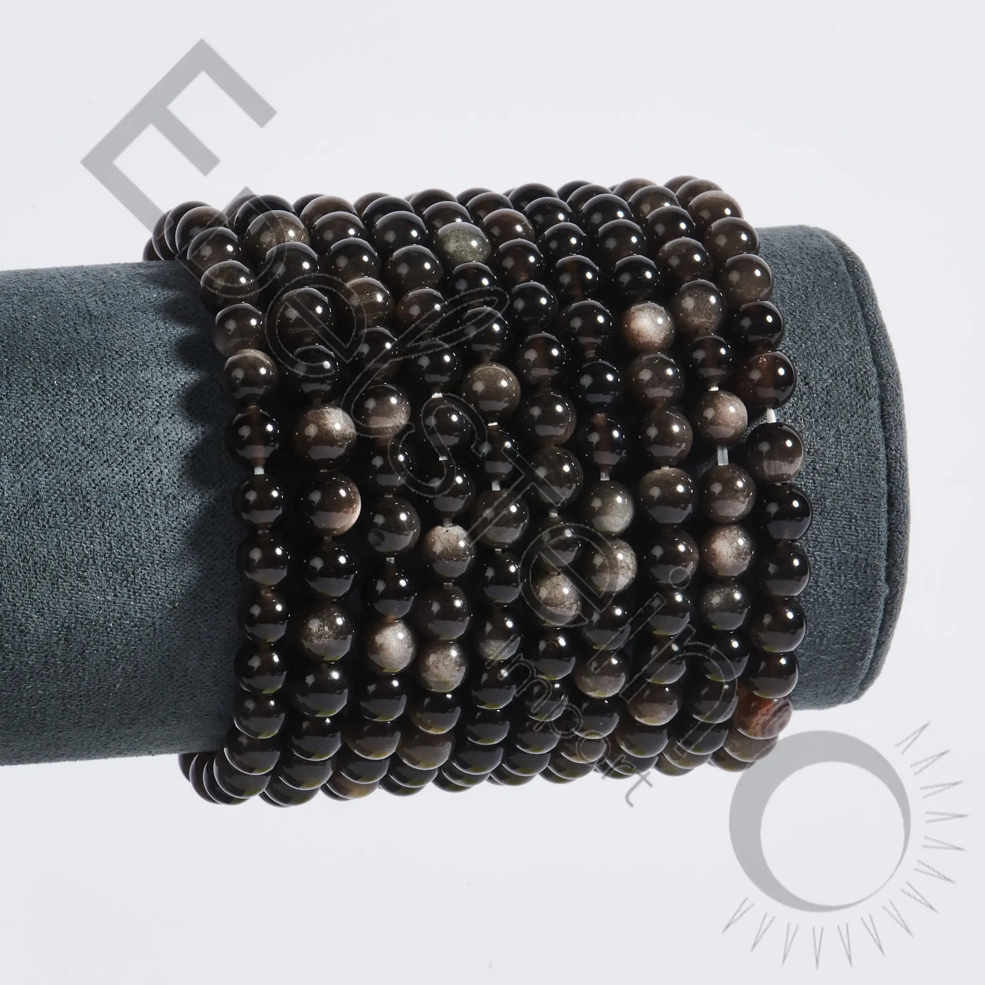 Bracelet Obsidienne argentée - Perles naturelles 6mm Taille L – Grossiste minéraux