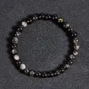 Bracelet Obsidienne argenté - Perles naturelles 6mm Taille L – Grossiste minéraux