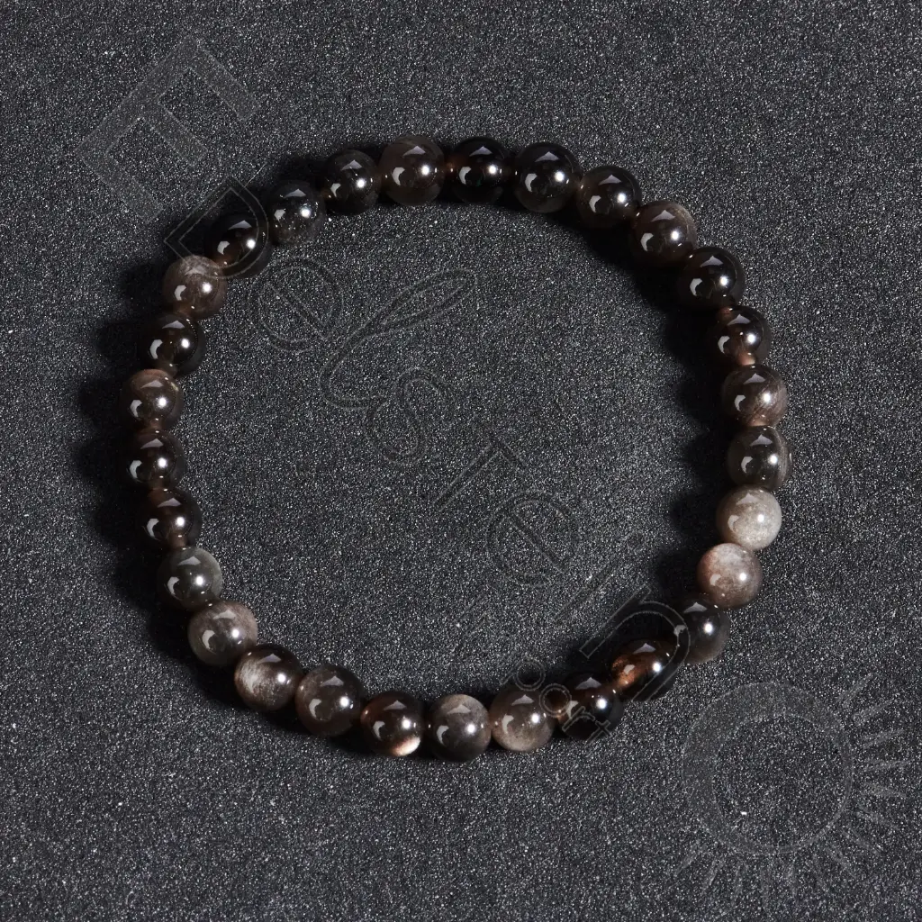 Bracelet Obsidienne argenté – Perles naturelles 6mm Taille M – Grossiste minéraux
