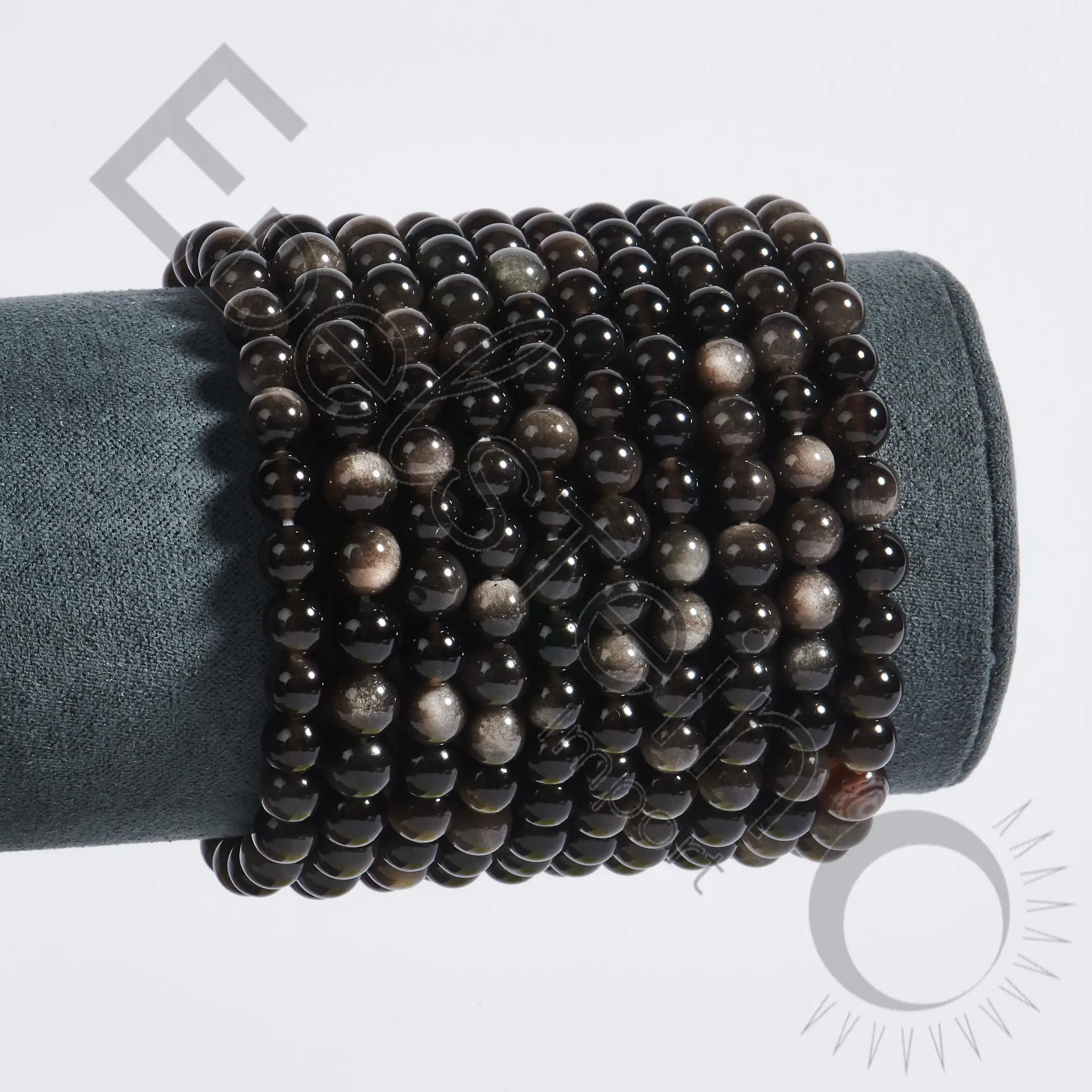 Bracelet Obsidienne argenté – Perles naturelles 6mm Taille S – Grossiste minéraux