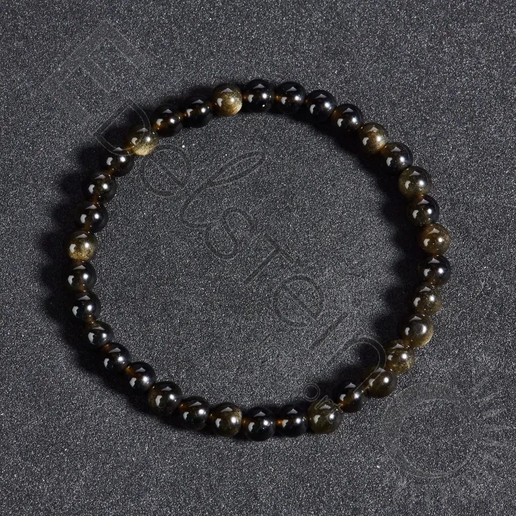 Bracelet Obsidienne dorée – Perles naturelles 6mm Taille L – Grossiste minéraux