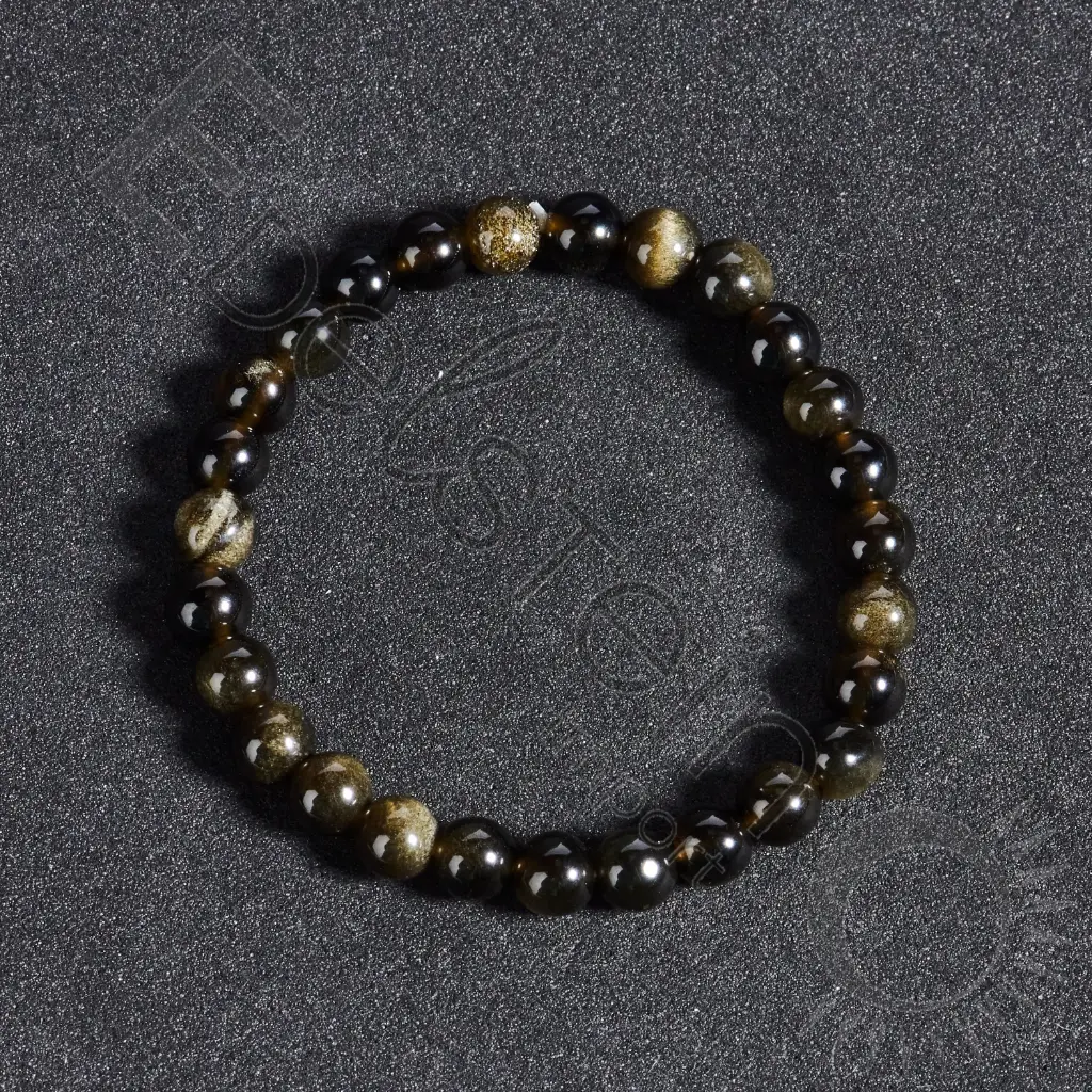 Bracelet Obsidienne dorée – Perles naturelles 6mm Taille S – Grossiste minéraux