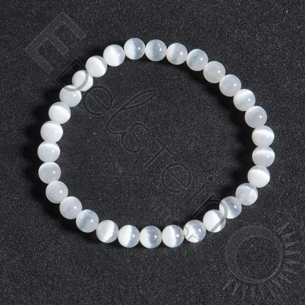 [BRC-SELE06-TL] Bracelet Sélénite - Perles naturelles 6mm Taille L – Grossiste minéraux