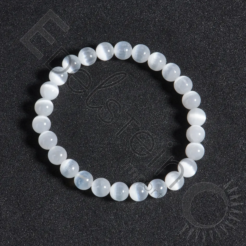 Bracelet Sélénite - Perles naturelles 6mm Taille M – Grossiste minéraux