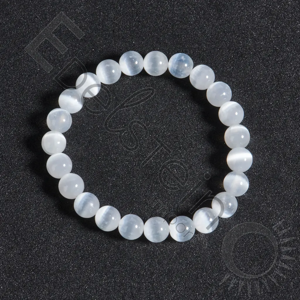 [BRC-SELE06-TS] Bracelet Sélénite - Perles naturelles 6mm Taille S – Grossiste minéraux