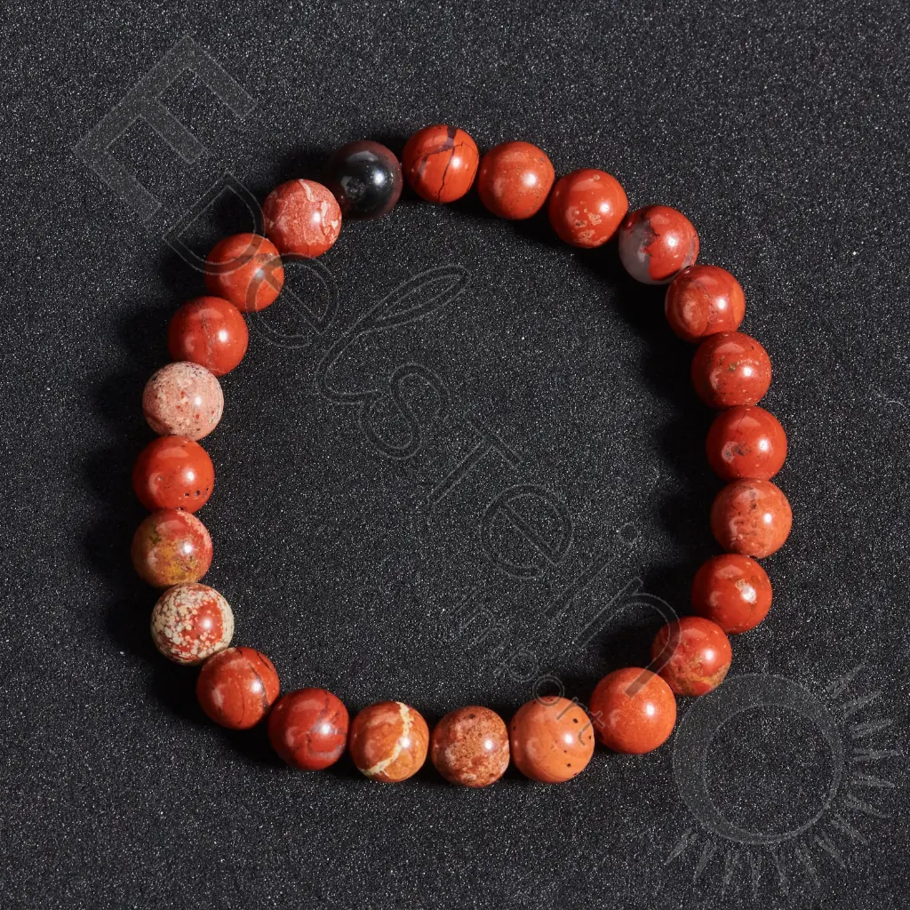 Bracelet Jaspe Rouge Bréchique – Perles naturelles 8mm Taille L – Grossiste minéraux