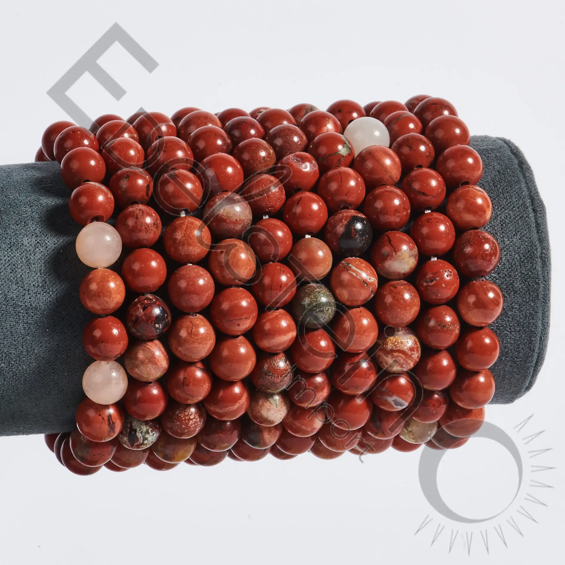 Bracelet Jaspe Rouge Bréchique – Perles naturelles 8mm Taille L – Grossiste minéraux