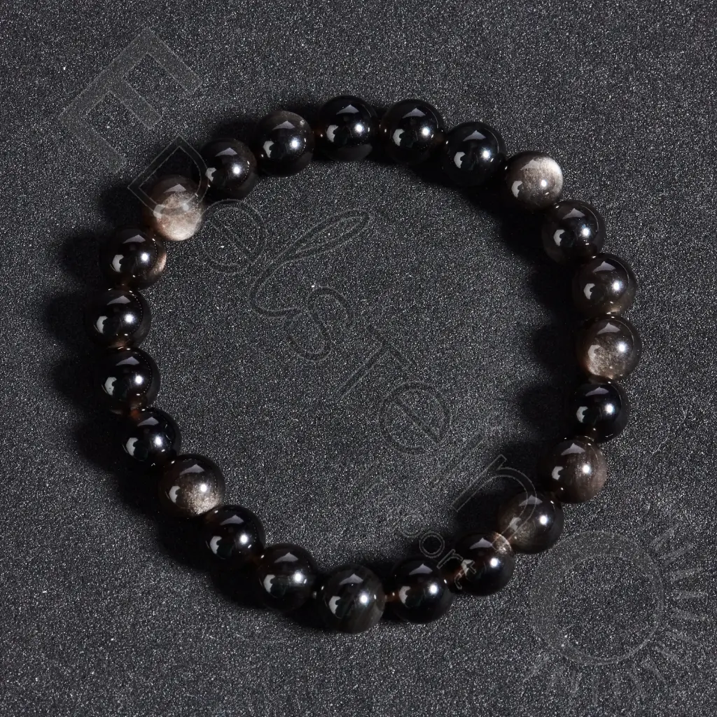 Bracelet Obsidienne argenté- Perles naturelles 8mm Taille L – Grossiste minéraux