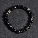 Bracelet Obsidienne argenté- Perles naturelles 8mm Taille L – Grossiste minéraux