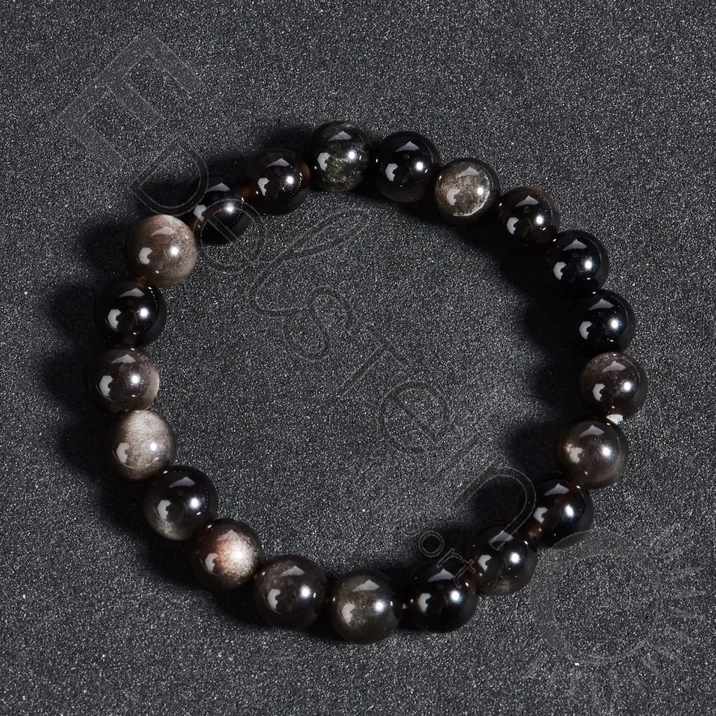 Bracelet Obsidienne argenté – Perles naturelles 8mm Taille M – Grossiste minéraux