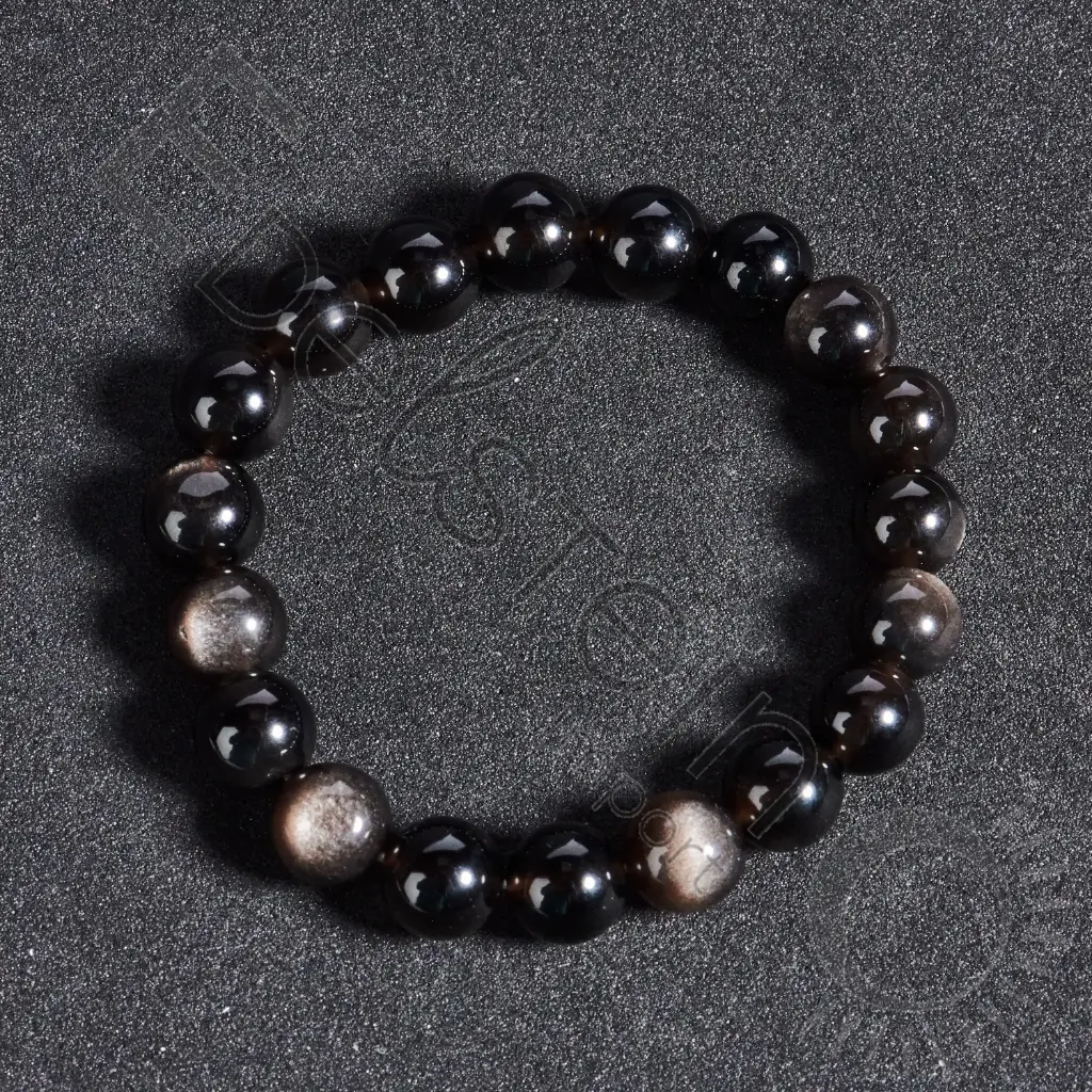 Bracelet Obsidienne argenté – Perles naturelles 8mm Taille S – Grossiste minéraux