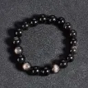 Bracelet Obsidienne argenté – Perles naturelles 8mm Taille S – Grossiste minéraux