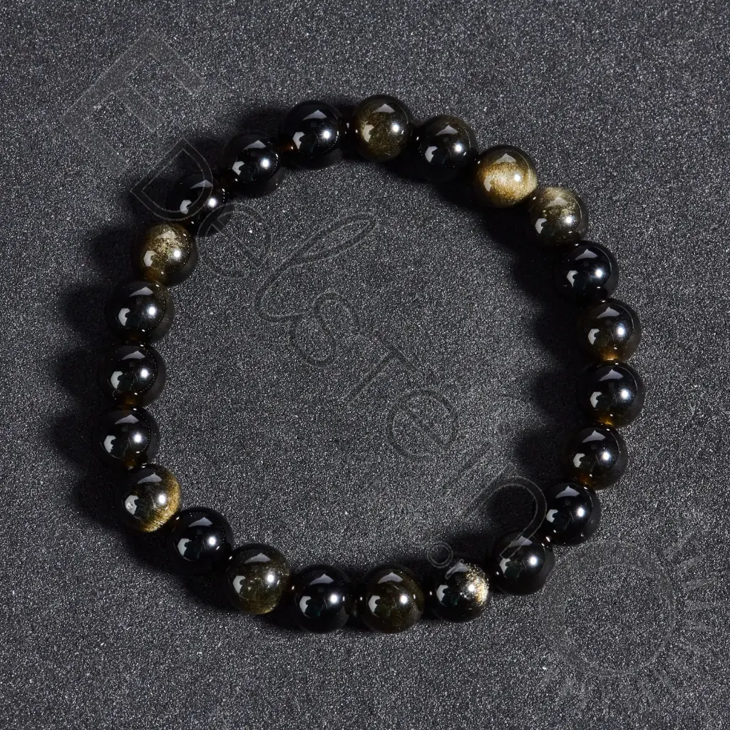 Bracelet Obsidienne dorée – Perles naturelles 8mm Taille L – Grossiste minéraux