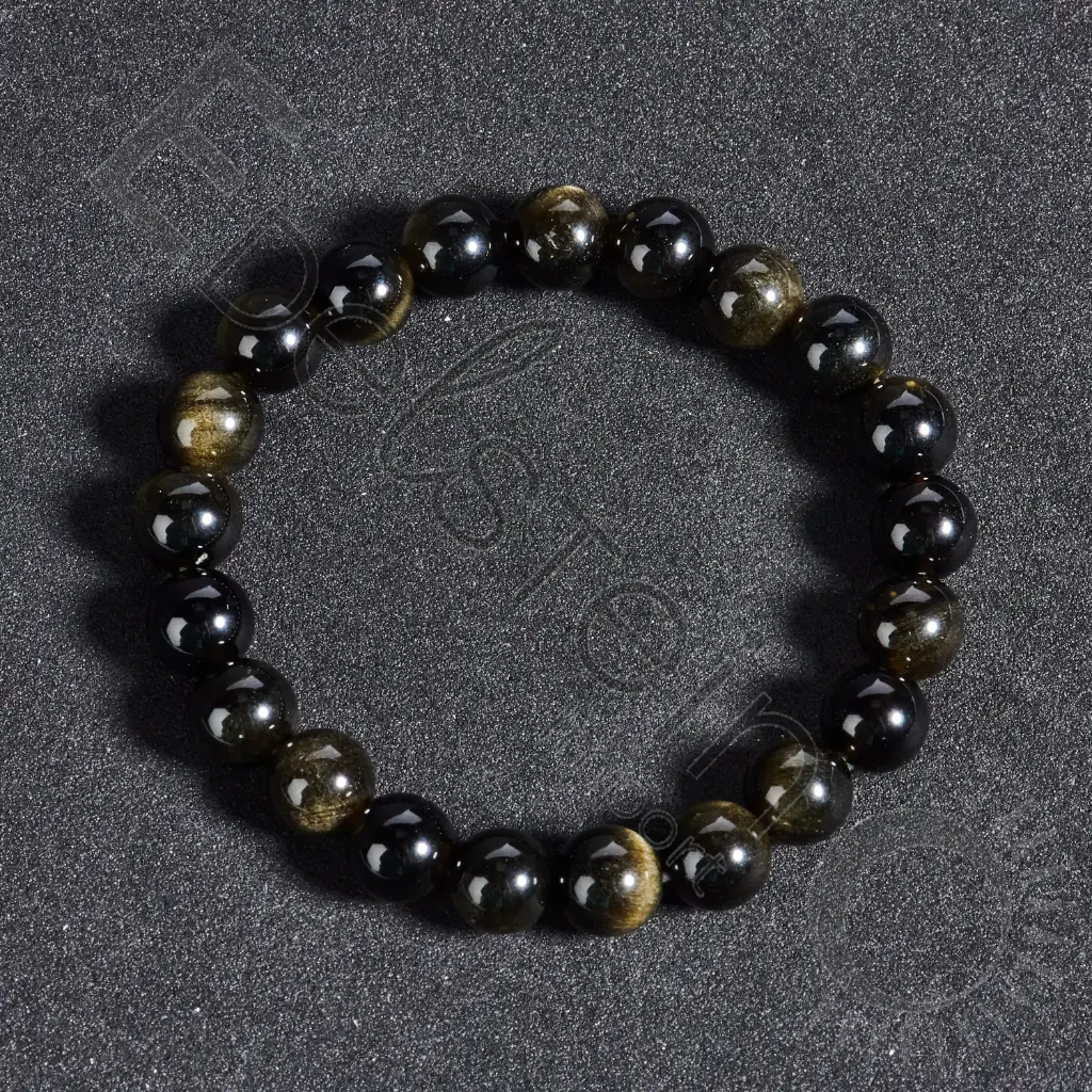 [BRC-OBSD08-TM] Bracelet Obsidienne dorée – Perles naturelles 8mm Taille M – Grossiste minéraux