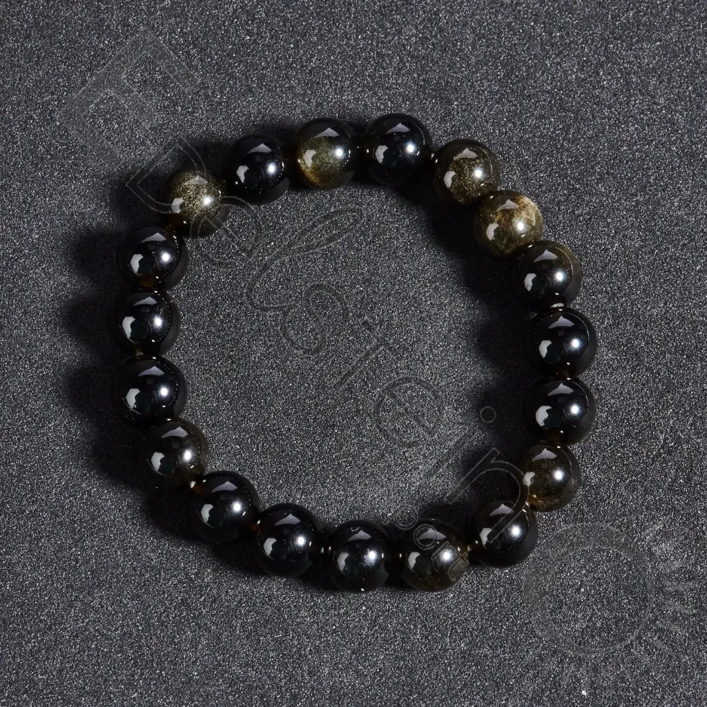 [BRC-OBSD08-TS] Bracelet Obsidienne dorée – Perles naturelles 8mm Taille S – Grossiste minéraux