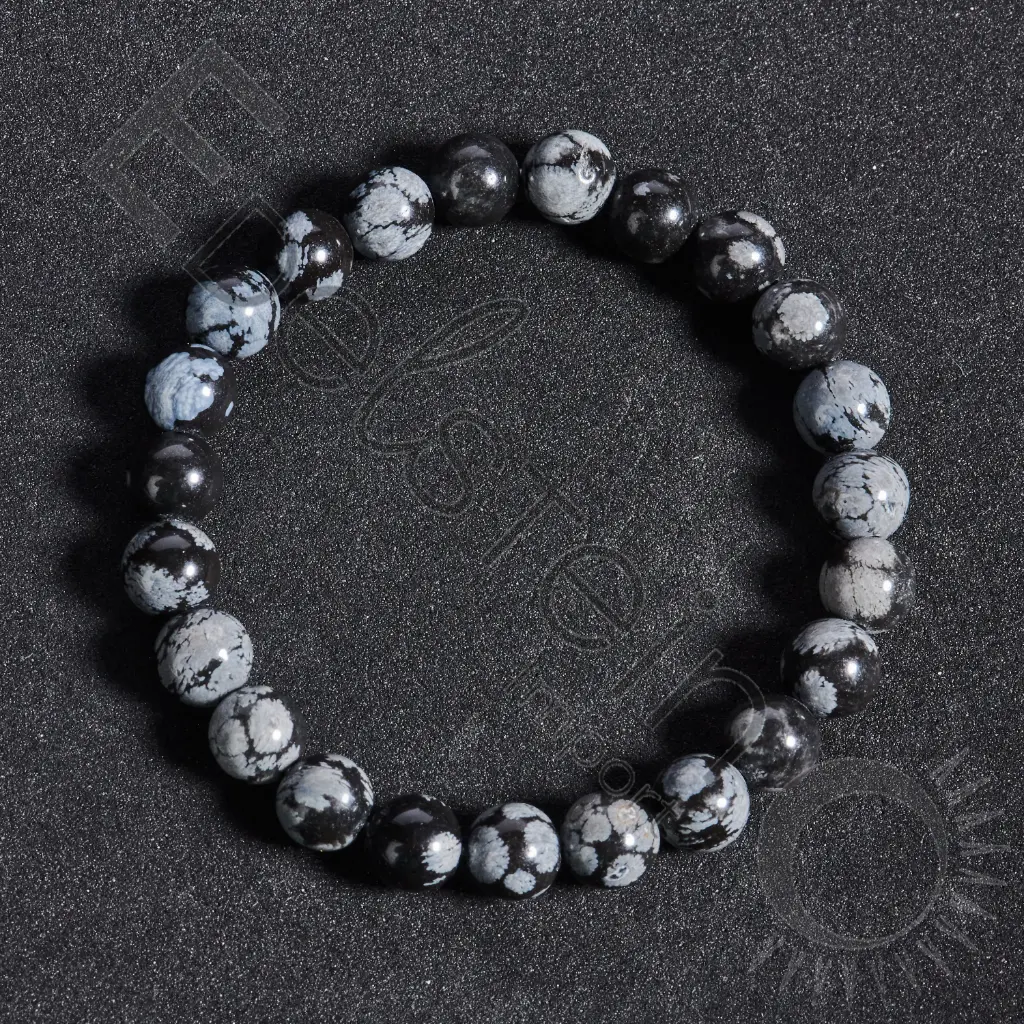 Bracelet Obsidienne neige – Perles naturelles 8mm Taille L – Grossiste minéraux