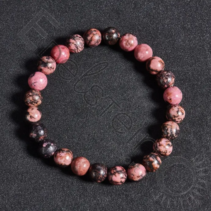 Bracelet Rhodonite noire - Perles naturelles 8mm Taille L – Grossiste minéraux