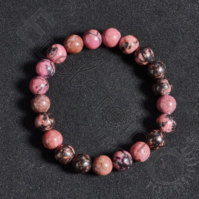 Bracelet Rhodonite noire - Perles naturelles 8mm Taille M – Grossiste minéraux