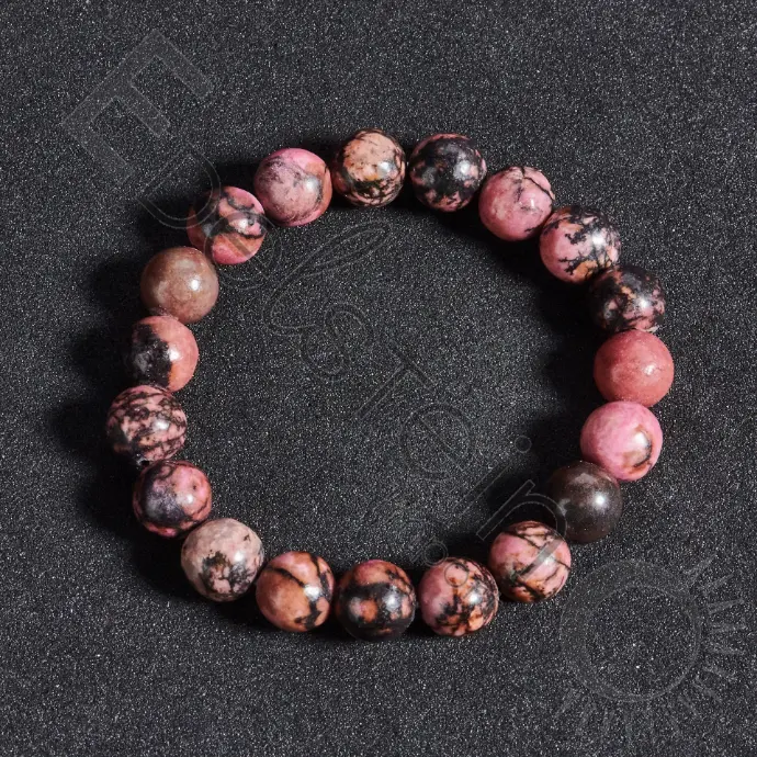 Bracelet Rhodonite noire - Perles naturelles 8mm Taille S – Grossiste minéraux