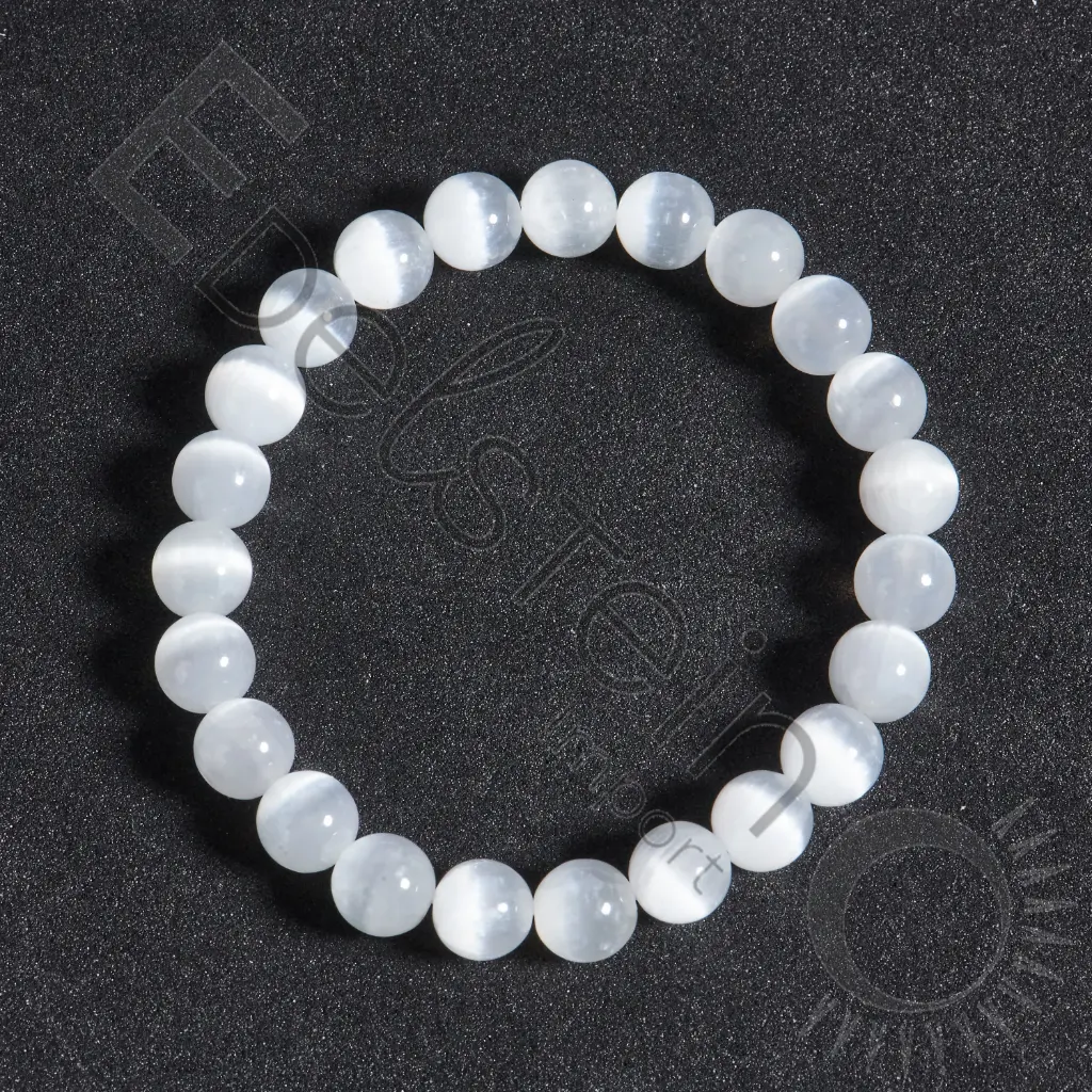 Bracelet Sélénite - Perles naturelles 8mm Taille L – Grossiste minéraux