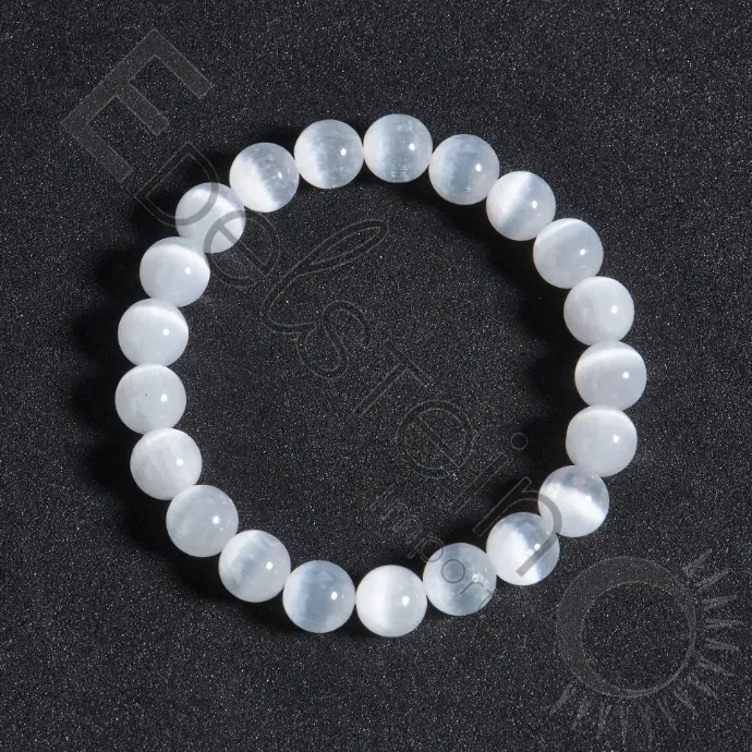 Bracelet Sélénite - Perles naturelles 8mm Taille M – Grossiste minéraux