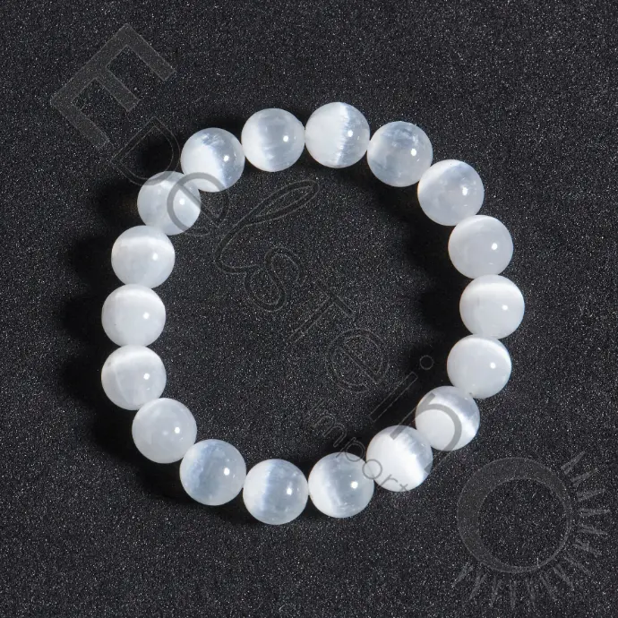 Bracelet Sélénite - Perles naturelles 8mm Taille S – Grossiste minéraux