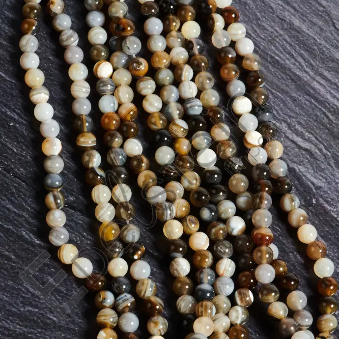 Fil de perles Agate du Botswana – Perles naturelles 8mm – Grossiste minéraux