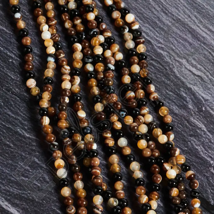 Fil de perles Agate Oeil noire – Perles naturelles 6mm – Grossiste minéraux