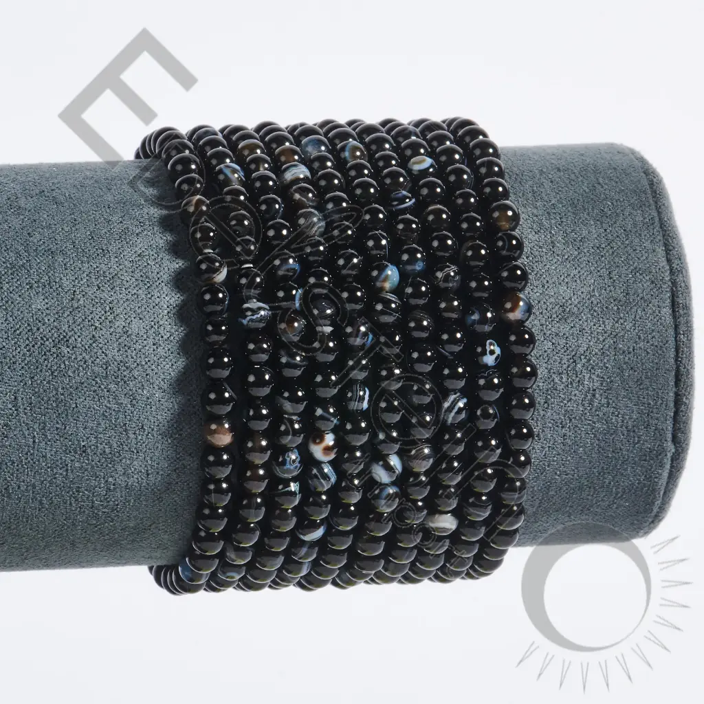 [BRC-AGO04-TL] Bracelet Agate Oeil noire – Perles naturelles 4mm Taille L – Grossiste minéraux