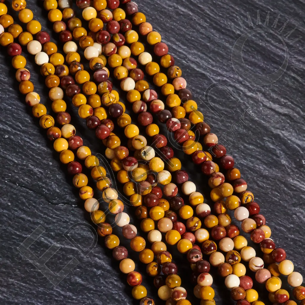 Fil de perles Jaspe Mokaïte – Perles naturelles 6mm – Grossiste minéraux