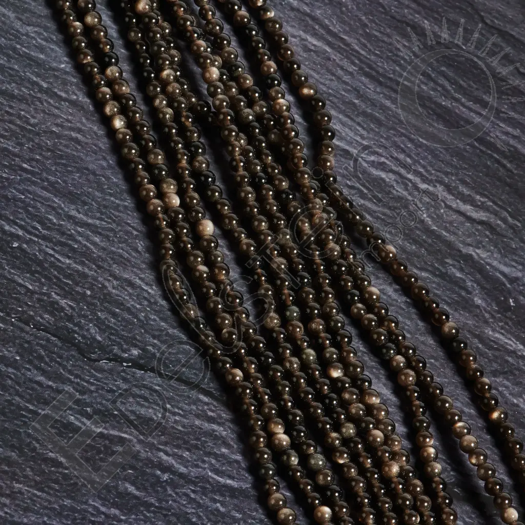 Fil de perles Obsidienne argentée – Perles naturelles 4mm – Grossiste minéraux