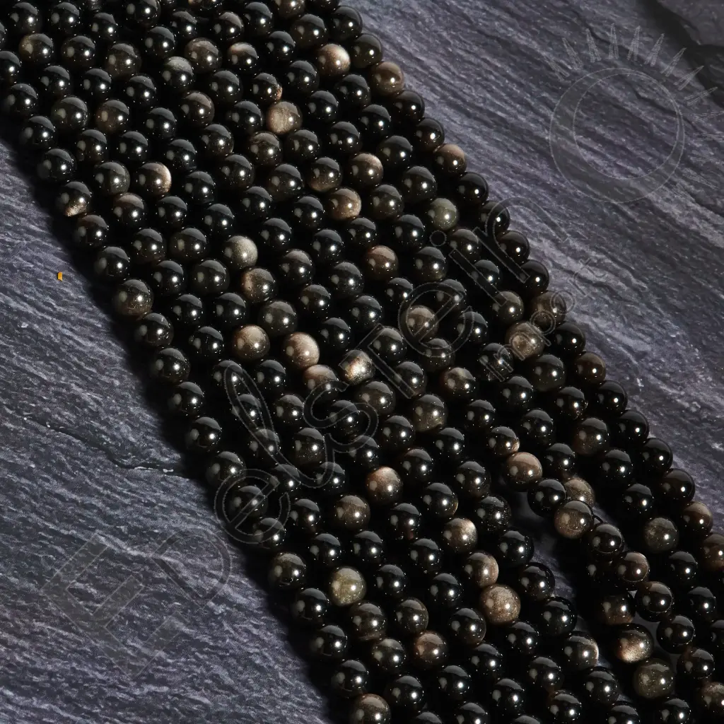 Fil de perles Obsidienne argentée – Perles naturelles 8mm – Grossiste minéraux