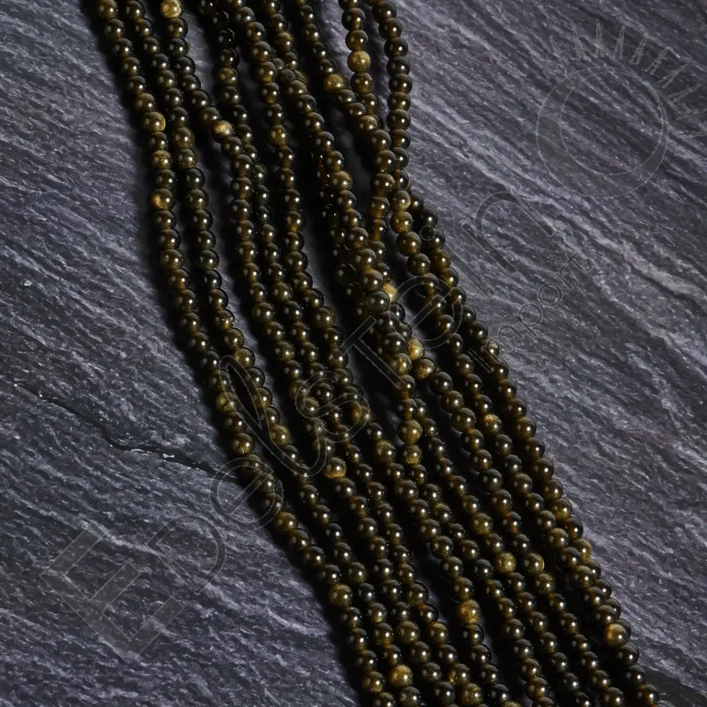 Fil de perles Obsidienne dorée – Perles naturelles 4mm – Grossiste minéraux