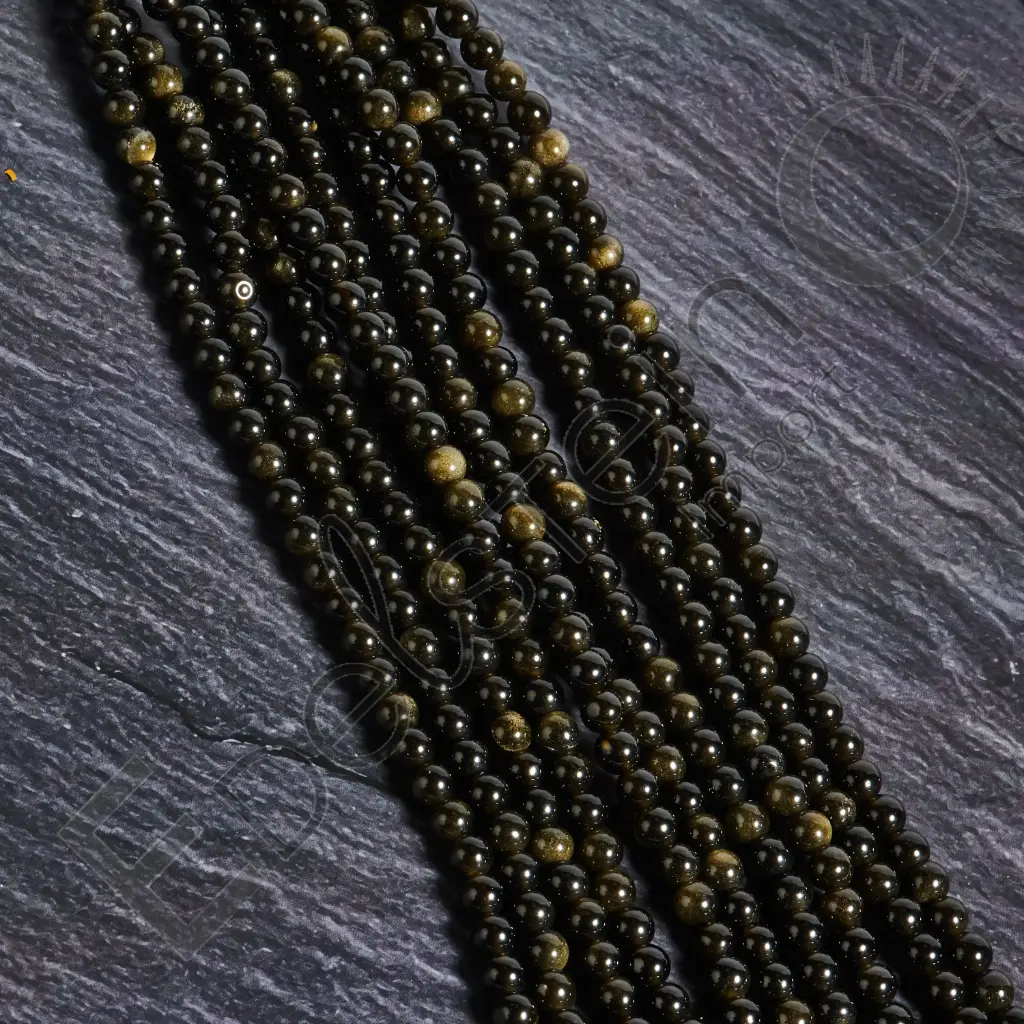 Fil de perles Obsidienne dorée – Perles naturelles 6mm – Grossiste minéraux