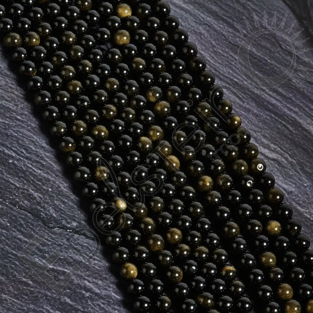 Fil de perles Obsidienne dorée – Perles naturelles 8mm – Grossiste minéraux