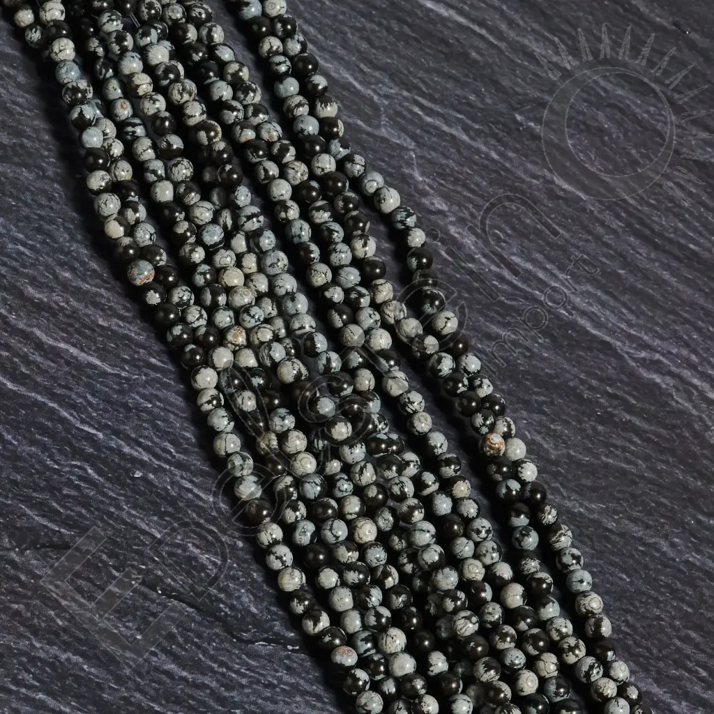 Fil de perles Obsidienne neige – Perles naturelles 4mm – Grossiste minéraux