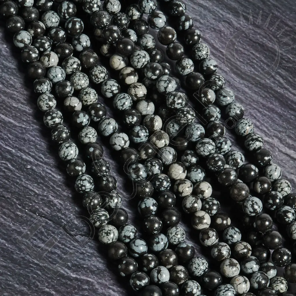 Fil de perles Obsidienne neige – Perles naturelles 8mm – Grossiste minéraux