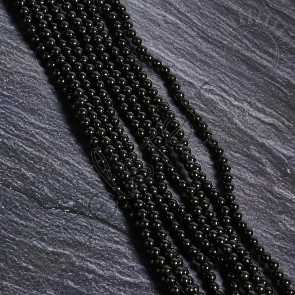 Fil de perles Obsidienne noire – Perles naturelles 4mm – Grossiste minéraux