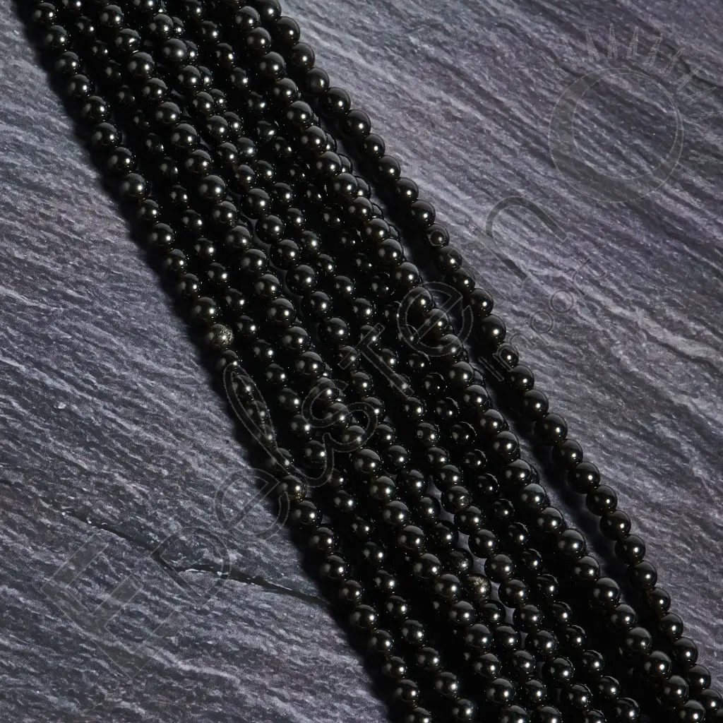 Fil de perles Obsidienne noire – Perles naturelles 6mm – Grossiste minéraux