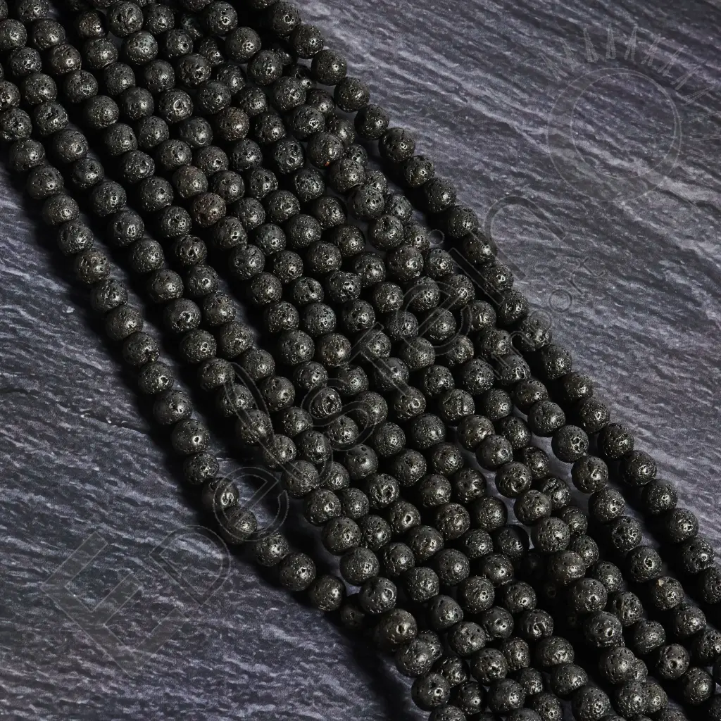 Fil de perles Pierre de Lave – Perles naturelles 6mm – Grossiste minéraux