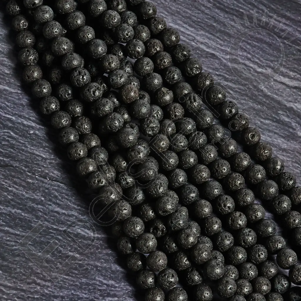 Fil de perles Pierre de Lave – Perles naturelles 8mm – Grossiste minéraux
