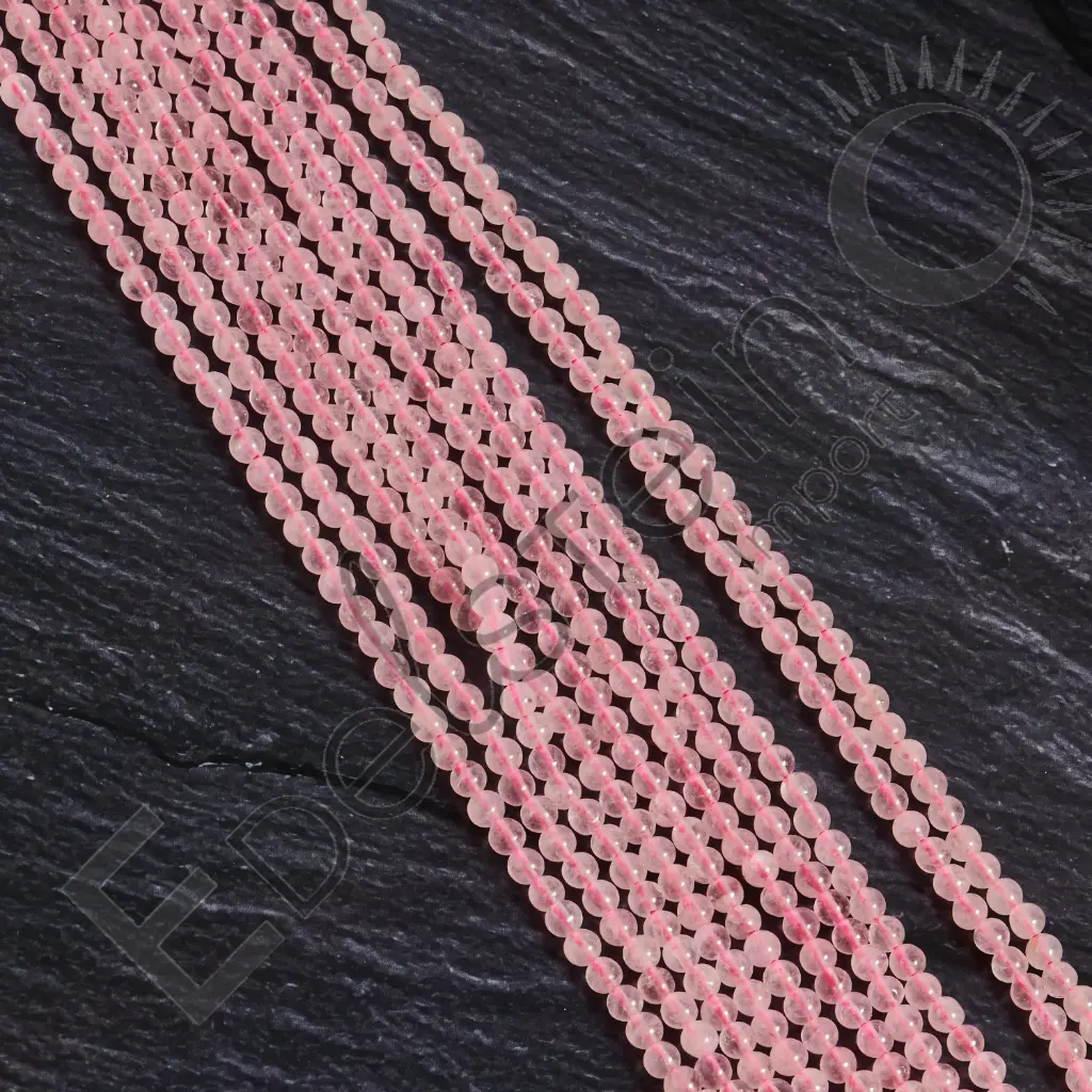 Fil de perles Quartz rose  - Perles naturelles 4mm – Grossiste minéraux