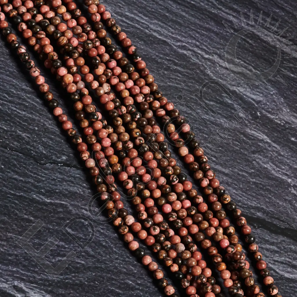 Fil de perles Rhodonite noire - Perles naturelles 4mm – Grossiste minéraux