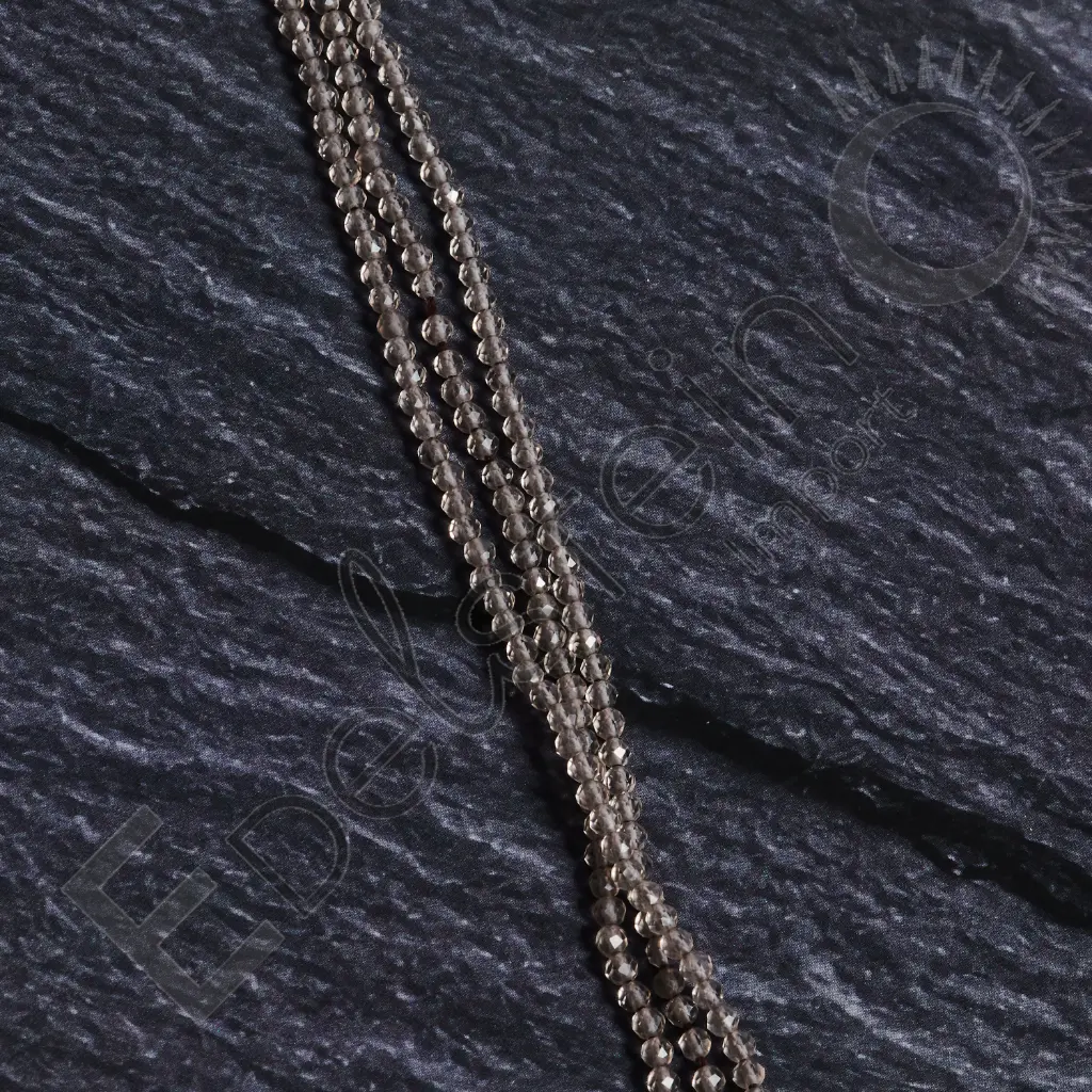 Fil de perles Quartz fumé – Perles naturelles 2mm facettées – Grossiste minéraux