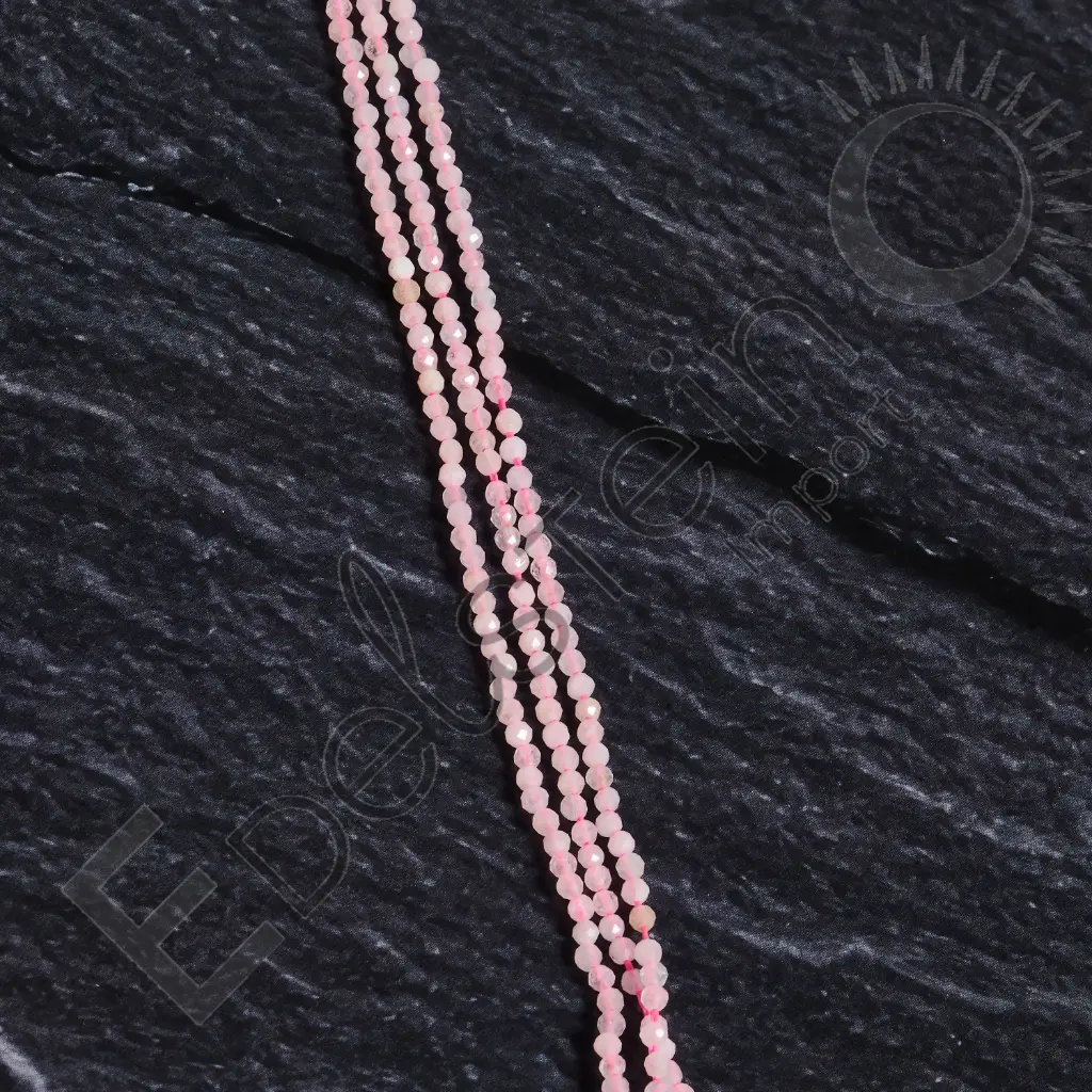 Fil de perles Quartz Rose  - Perles naturelles facettées 2mm – Grossiste minéraux
